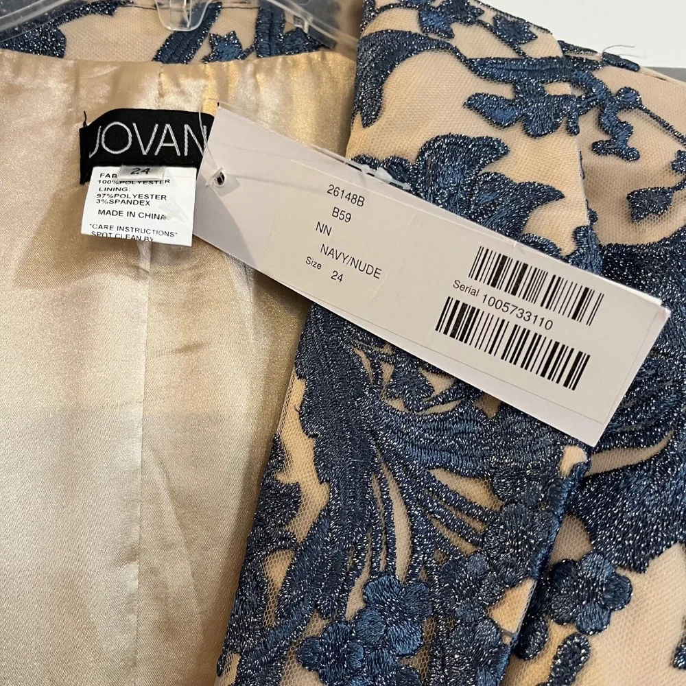Jovani Beige and Navy Floral Long Dress - Picture 4 of 8